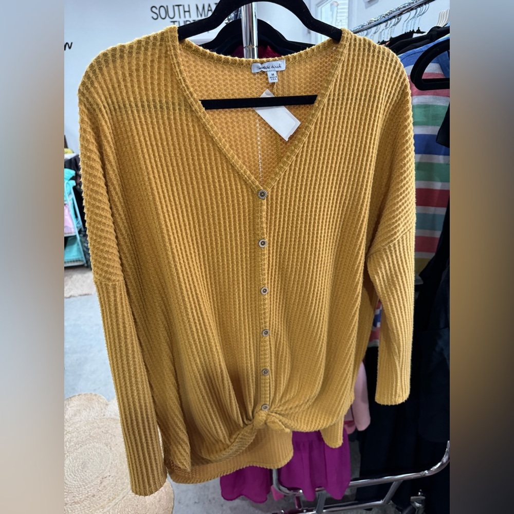 White Birch Mustard Button-Up Cardigan